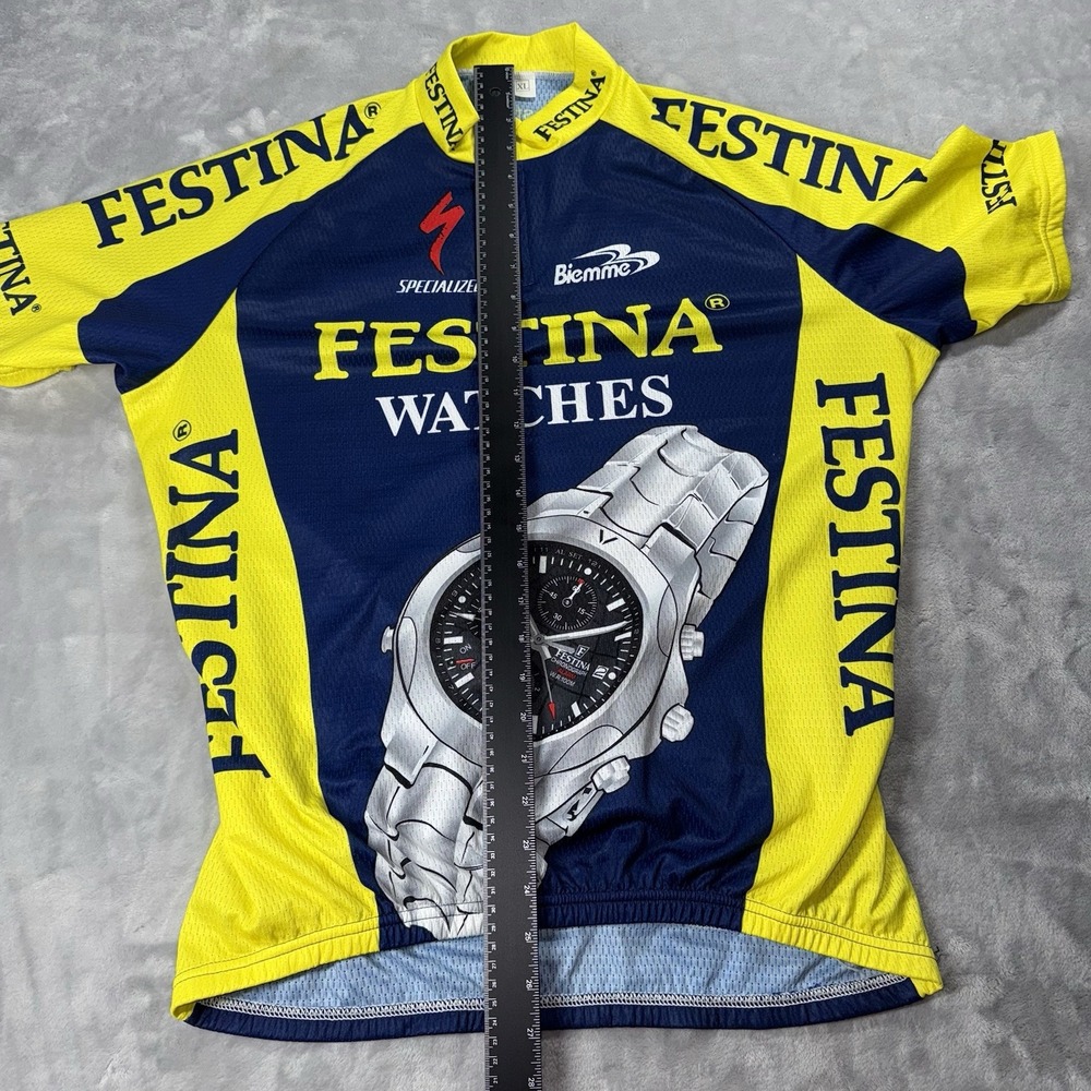 Biemme XL Cycling Jersey Men Blue Yellow Festina Watch Specialized Short Sleeve - Picture 4 of 6